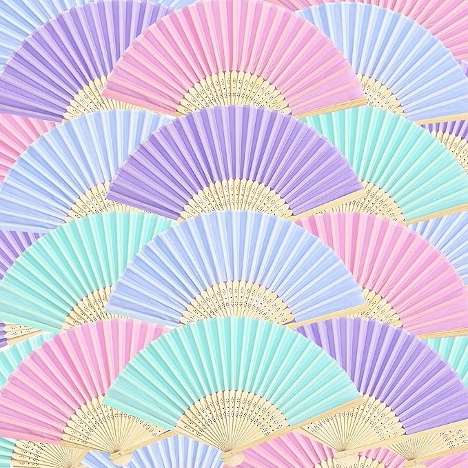 Blulu 40 Pcs Folding Hand Fans for Line Dancing Bulk Silk Bamboo Popping Clapping Fans for Line Dancing Boots On The Ground for Women Foldable Summer Beach Wedding Gifts (Macaroon Color)