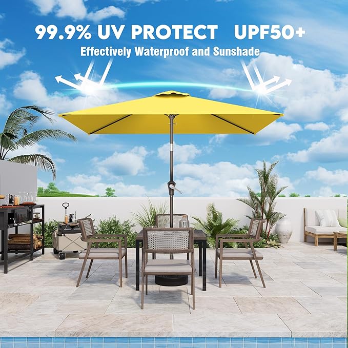 6.5' x 10' Rectangular Patio Umbrellas for Outdoor, Outdoor Table Umbrella, Large Outdoor Patio Umbrellas with 6 Sturdy Ribs for Market, Garden, Pool (Yellow)
