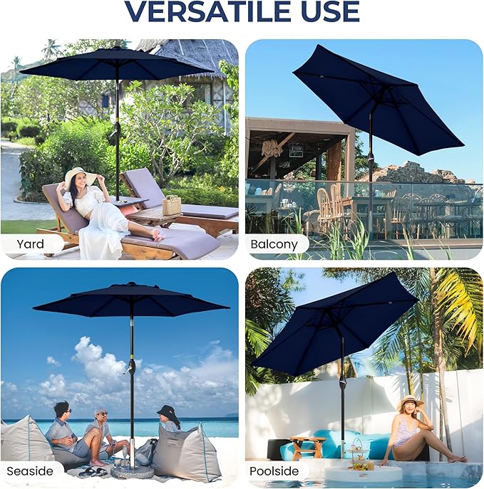 SUNVIVI OUTDOOR 7.5' Outdoor Patio Umbrella, Patio Umbrella, Market Umbrella, Metal Pole Umbrella with Push Button Tilt and Crank, 6 Ribs, Polyester Canopy