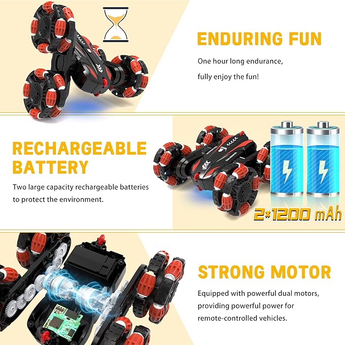 Eulogia Gesture Sensing RC Stunt Car for Kids, Double Sided 360° Flips & Rotating, 40+ Mins Playtime, Durable Off-Road Remote Control Car Toys Gifts for Boys Girls Age 5-12 (Red)