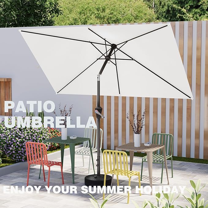 6.5' x 10' Rectangular Patio Umbrellas for Outdoor, Outdoor Table Umbrella, Large Outdoor Patio Umbrellas with 6 Sturdy Ribs for Market, Garden, Pool (Cream-white)