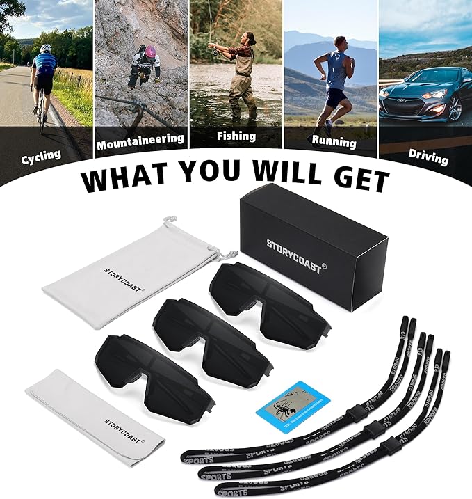 STORYCOAST Polarized Sports Sunglasses for Men Women,Driving Fishing Cycling Mountain Bike Sunglasses UV400 Protection