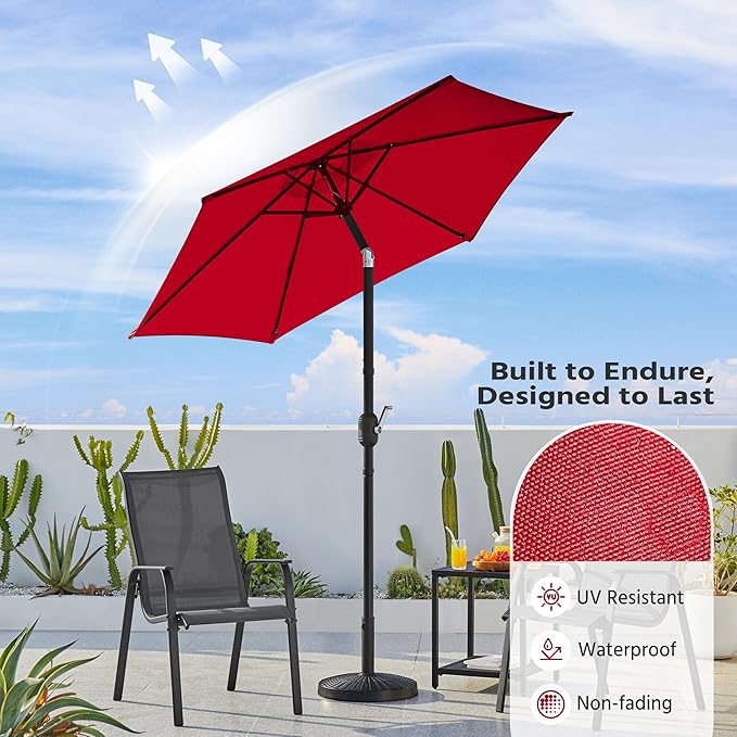 Yaheetech Patio Umbrella, 7.5FT Outdoor Table Market Umbrella with Push Button Tilt and Crank, Yard Sun Shade w/Sturdy Ribs UV Protection with for Garden, Deck, Backyard, Pool, Red