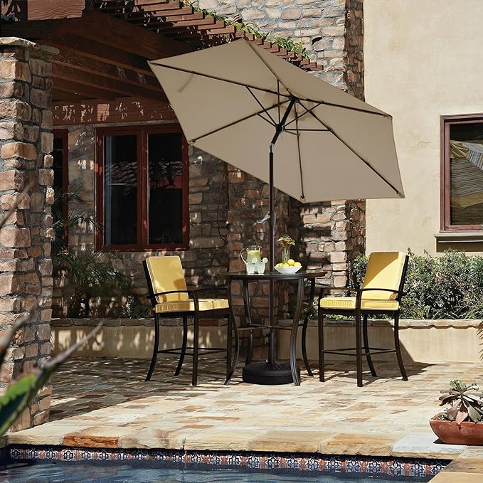 JEAREY 7.5FT Patio Umbrellas Outdoor Umbrella Table Market Umbrella with 6 Ribs,Tilt Button for Pool Deck Backyard Garden,Beige