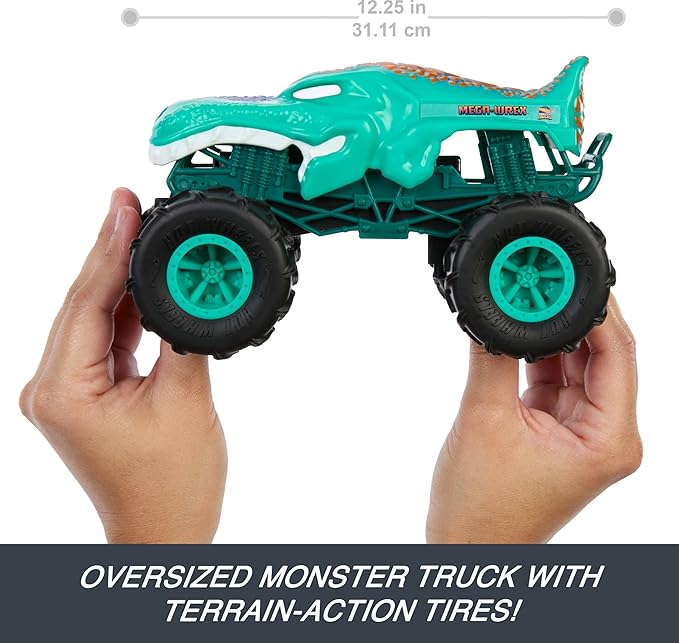 Hot Wheels Monster Trucks Toy RC, Remote-Control Mega-Wrex in 1:24 Scale with All-Terrain Tires, Performs Wheelies