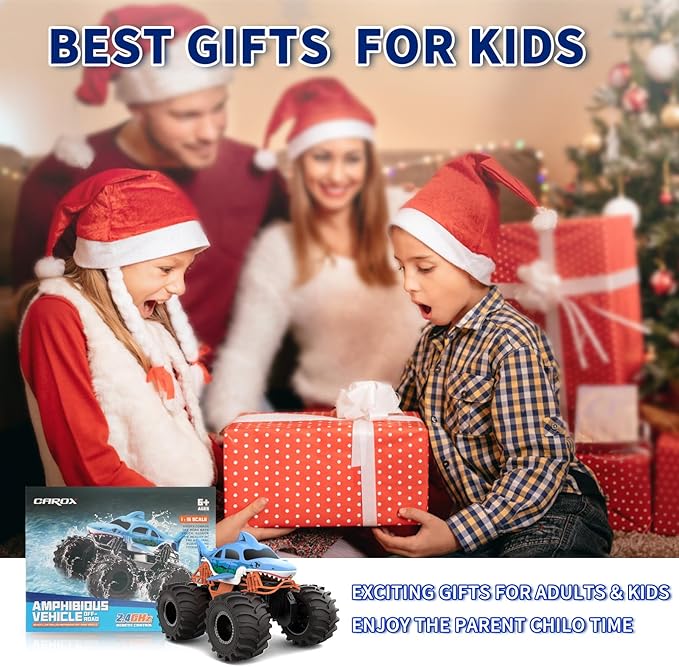 Shark RC Monster Truck for Kids, 1:16 Scale 4WD Shark Monster Car Toys, 2.4GHz All Terrain Amphibious Remote Control Car for Boys and Girls Ages 6-12+