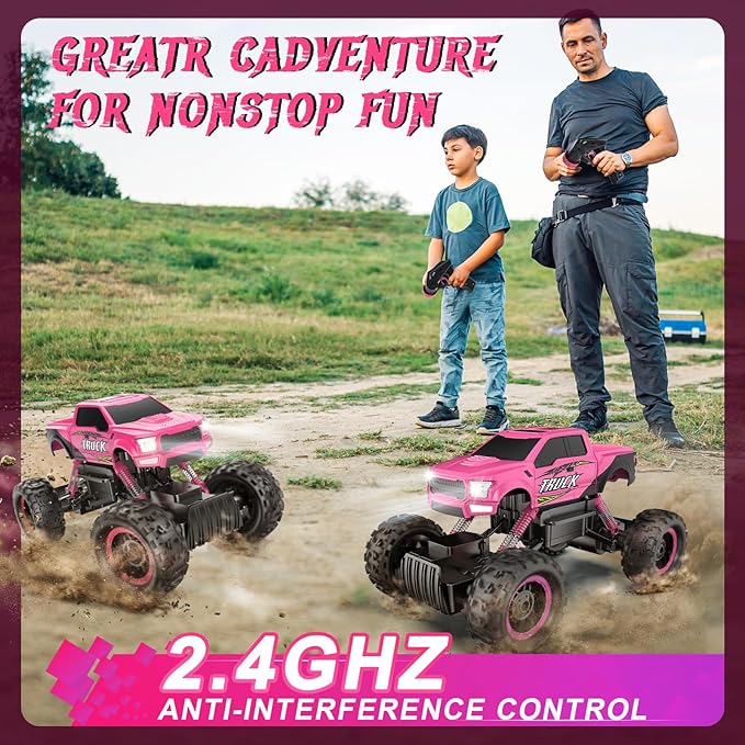 DOUBLE E Remote Control Car for Girls 1/12 Scale Monster Trucks Dual Motors Off Road RC Trucks, Girls Toys RC Crawler Vehicle Truck Toy, Birthday/Xmas Gift Ideas, Pink