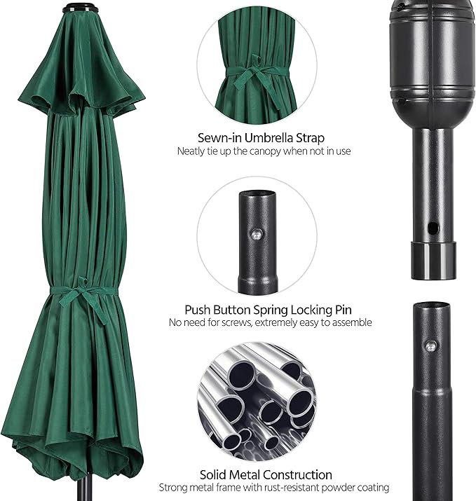 Yaheetech 9FT Patio Umbrella Market Table Umbrella Outdoor Canopy Umbrella with Push Button Tilt & Easy Crank Lift for Garden/Lawn/Deck/Backyard/Beach/Pool, 8 Ribs, Dark Green