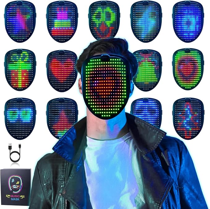 Ompusos LED Mask with Gesture Sensing - Light up mask for Costume Cosplay Party Masquerade - Kids, Men, Women