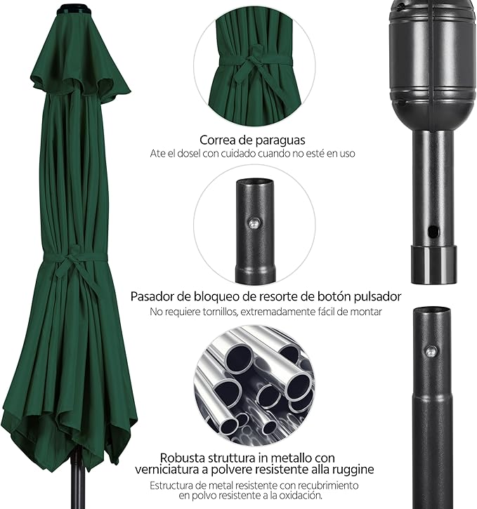 Yaheetech 7.5ft Outdoor Patio Umbrella, Outdoor Table Umbrella with Push Button Tilt and Crank, Market Umbrella Yard Umbrella for Garden, Deck, Backyard, Pool, Dark Green