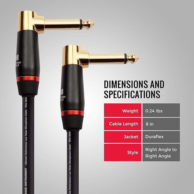 Monster Prolink Bass Guitar Cable - 8ft Right Angle to Right Angle, 95% Copper Braided Shield