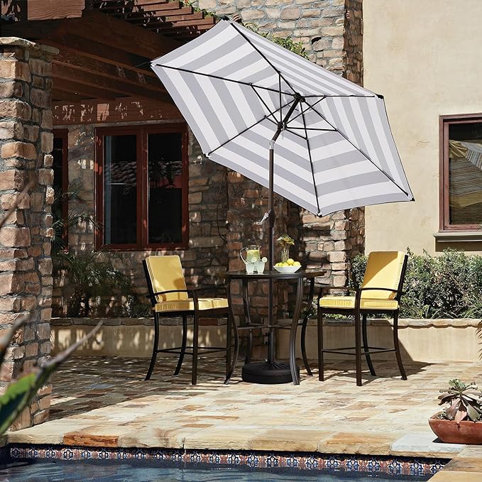 JEAREY 7.5FT Patio Umbrella Market Table Umbrella with 6 Sturdy Ribs, Push Button Tilt/Crank Outdoor Umbrella for Garden, Deck, Backyard, Pool and Beach,Black-White Stripe