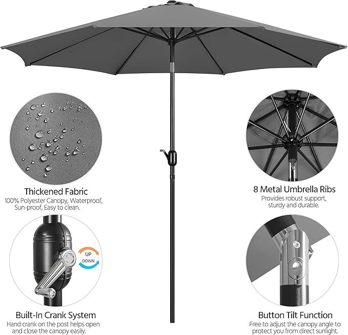 Yaheetech Patio Umbrella, 10FT Outdoor Table Umbrella Market Umbrella with Push Button Tilt and Crank, Yard Umbrella with 8 Sturdy Ribs UV Protection for Garden, Deck, Backyard, Pool