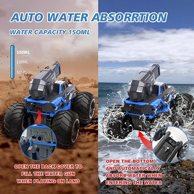 Amphibious Remote Control Car Boat Water Squirt RC Tank 2.4GHz Gesture Sensor 4WD Monster Truck RC Cars 360°Rotating Waterproof Stunt Car for Age 6 7 8 9-12 Kids Girls Boys Gift Beach Pool Water Toy