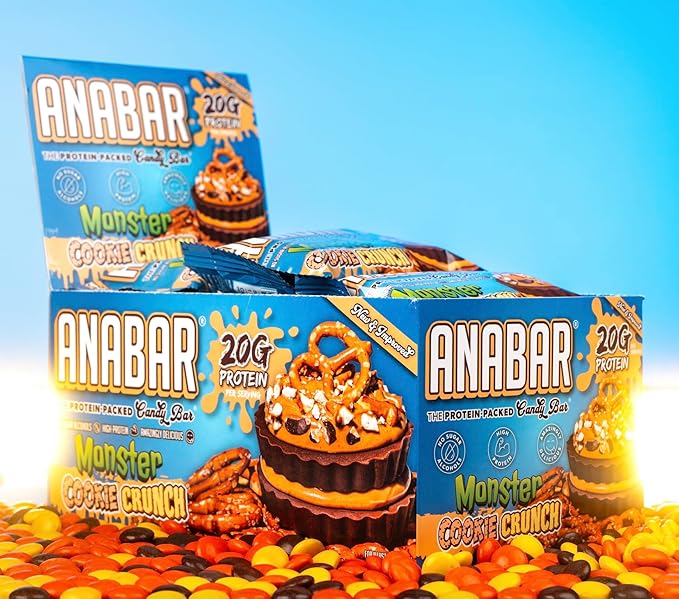 Anabar Protein Bar, The Protein-Packed Candy Bar, Amazing Tasting Protein Bar, No Sugar Alcohols, High Protein, Amazingly Delicious, 20 Grams of Protein (12 Bars, Monster Cookie Crunch)
