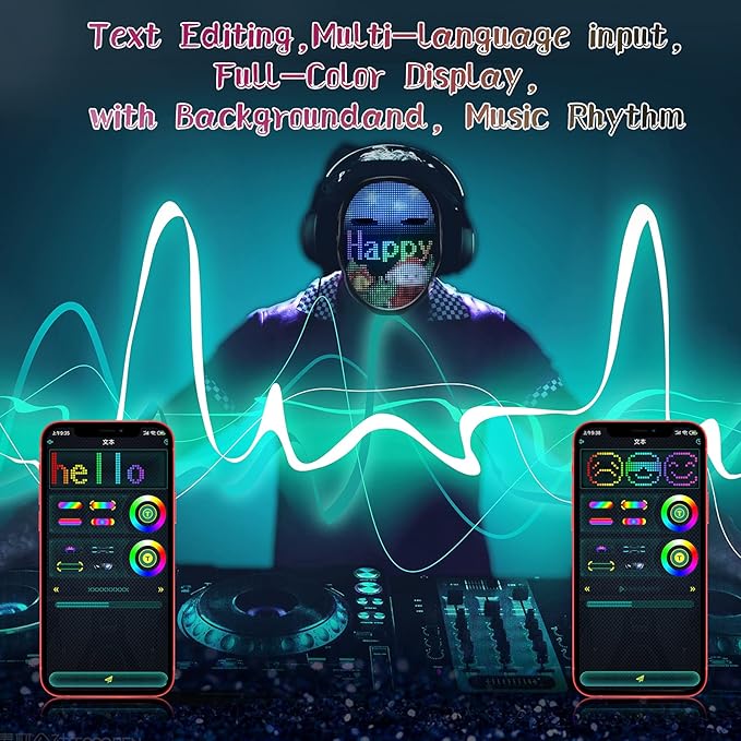 brookhaus Led Mask, Bluetooth App Controlled Halloween Masks, Luminous Mask for Adults, Light up Costumes Masks