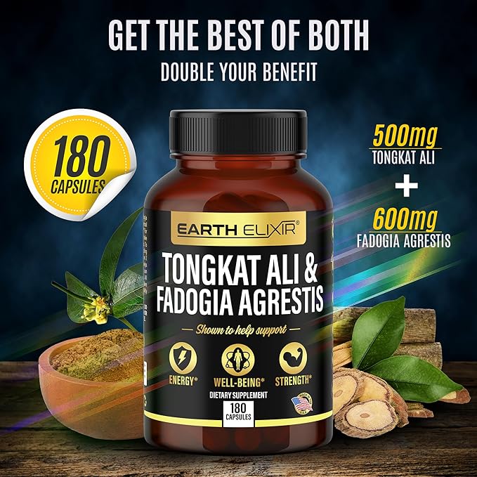 Fadogia Agrestis 600mg and Tongkat Ali 500mg Supplements (180 Capsules) - Made in USA - 3 Month Supply β 3rd Party Tested - Long Jack - Tongkat Ali Fadogia Agrestis for Men and Women
