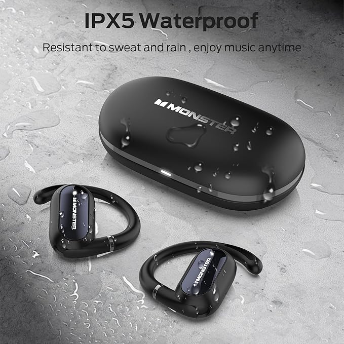 Monster Open Ear AC322, Bluetooth 5.4 Headset, 36H Battery Life, IPX5 Waterproof, Clear Communication, Ergonomic Design, Ear Angle Adjustable, Not Easy to Fall Off Wireless Bluetooth Headset.