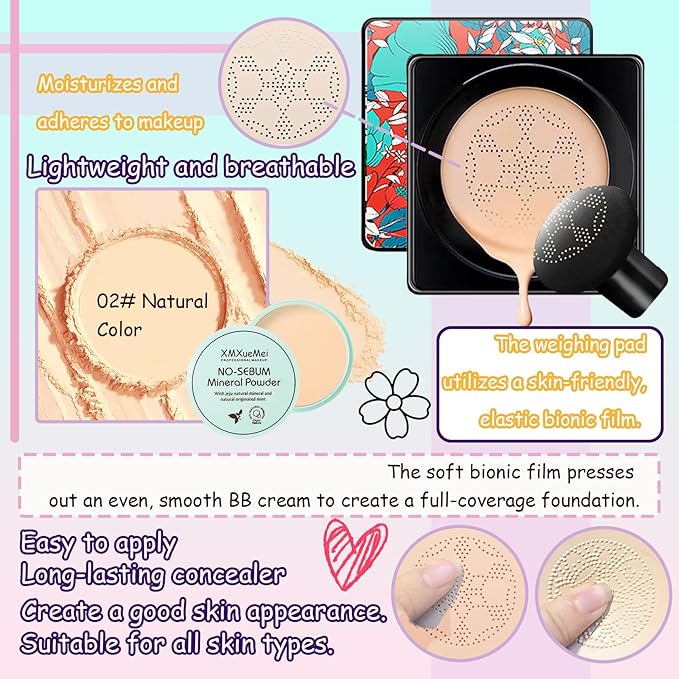 Air Cushion CC Cream Mushroom Head Foundation,Waterproof Long Makeup Sponge(4PCS)