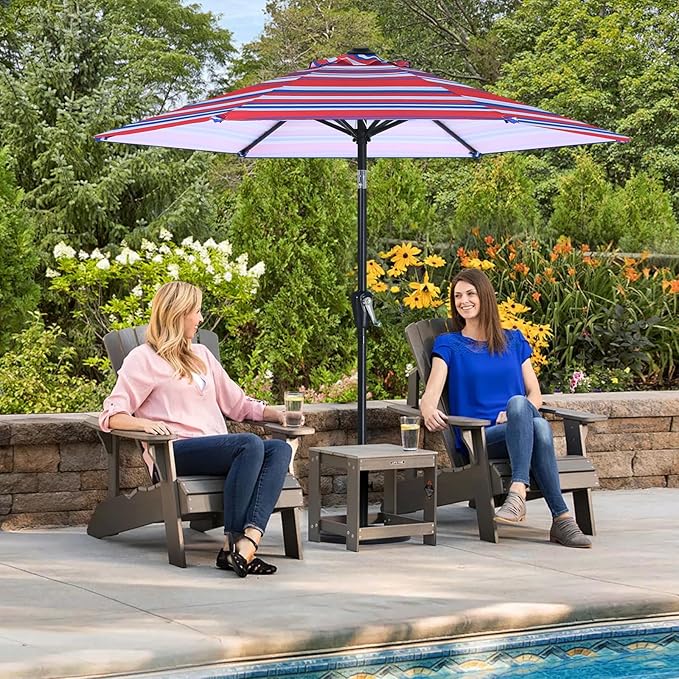 ABCCANOPY 7.5FT Outdoor Patio Umbrella, UV Protection Table Umbrella w/Crank for Easy Set Up, Suitable for Garden, Lawn, Deck & Backyard (Dark Blue Red Stripe)
