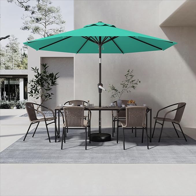 9 FT Patio Umbrella for Outdoor, Outdoor Umbrella with Push Button Tilt and Crank, Outdoor Patio Umbrellas with 8 Sturdy Ribs for Market, Garden, Deck, Backyard, Pool (Cerulean)