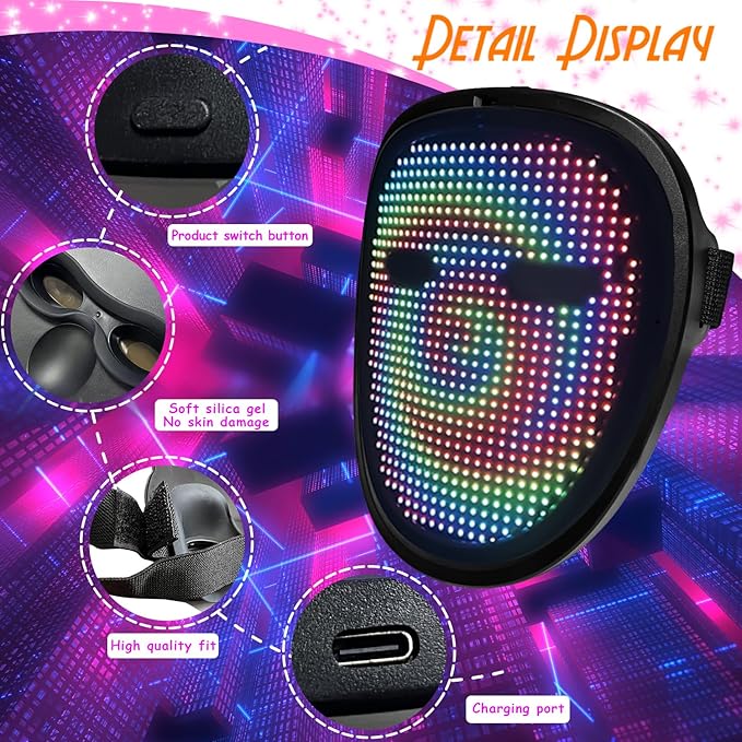 Led Mask with Gesture Sensing,Light up mask for Kids/Men/Women LED Halloween Mask for Costume Cosplay Party