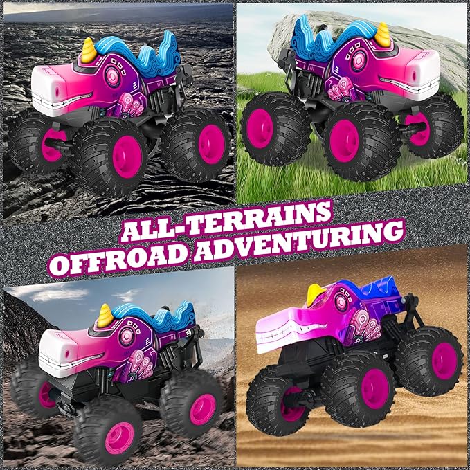 Remote Control Car, 2.4Ghz Unicorn Rc Monster Truck for Boys Girls, Rchargeable Rc Truck with Lights & Music, 360° Rotating Stunts RC Car Toy for Kids 3-5 6 7 8-12