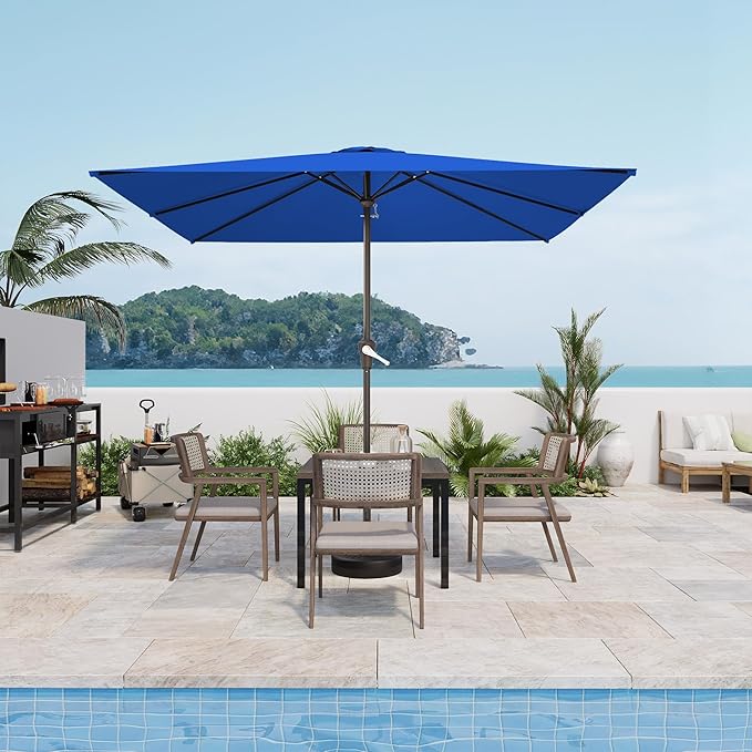 8' x 10' Rectangular Patio Umbrellas for Outdoor, Outdoor Table Umbrella, Large Outdoor Patio Umbrellas with 8 Sturdy Ribs for Market, Garden, Pool (Royal Blue)