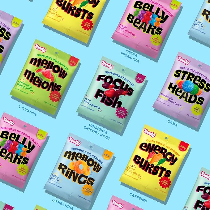 Tandy Mellow Rings L-Theanine Gummies I Relaxation Gummies with Juicy Peach Flavor I Calming Gummies for Adults I Gluten-Free Fast-Acting Dietary Supplement Gummy I 6-Pack