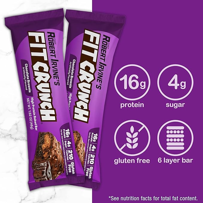FITCRUNCH Snack Size Protein Bars, 6-Layer Baked Bar, 4g of Sugar, Gluten Free & Soft Cake Core (9 Bars, Chocolate Brownie)
