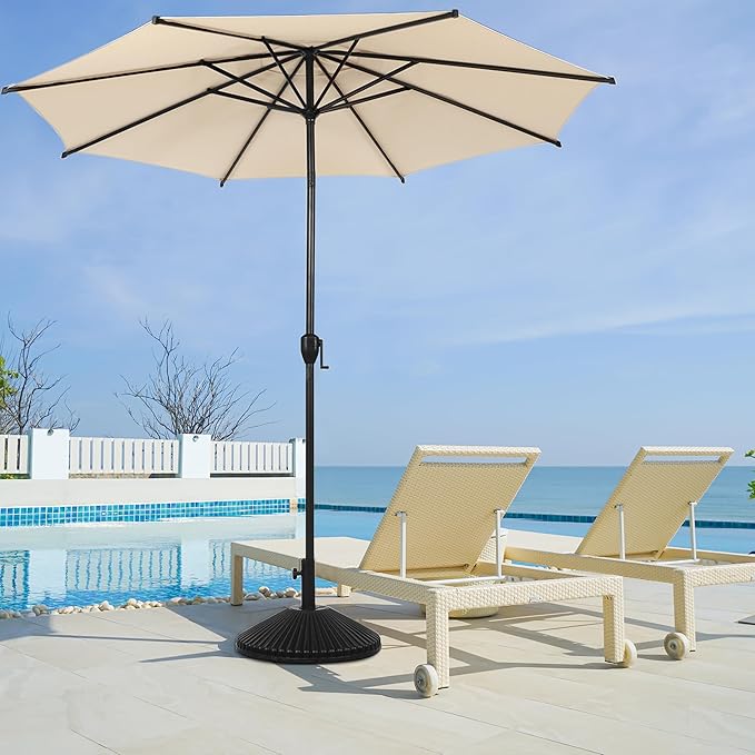 Abba Patio 11FT Lyon Outdoor Patio Umbrella Outdoor Table Umbrella with Push Button Tilt and Crank Market Umbrella 8 Sturdy Ribs UV Protection Waterproof for Garden Deck Backyard Pool Beige
