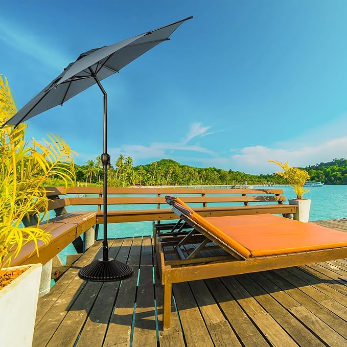 Abba Patio 11FT Lyon Outdoor Patio Umbrella Outdoor Table Umbrella with Push Button Tilt and Crank Market Umbrella 8 Sturdy Ribs UV Protection Waterproof for Garden Deck Backyard Pool Grey