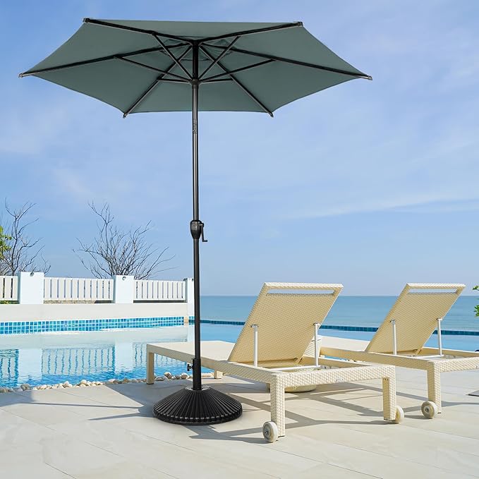 Abba Patio 7.5FT Lyon Outdoor Patio Umbrella Outdoor Table Umbrella with Push Button Tilt and Crank Market Umbrella 6 Sturdy Ribs UV Protection Waterproof for Garden Deck Backyard Pool Grey