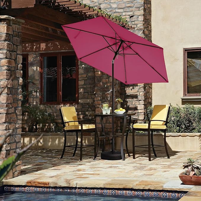 JEAREY 7.5FT Patio Umbrella Market Table Umbrella with 6 Sturdy Ribs, Push Button Tilt/Crank Outdoor Umbrella for Garden, Deck, Backyard, Pool and Beach,Rose Pink