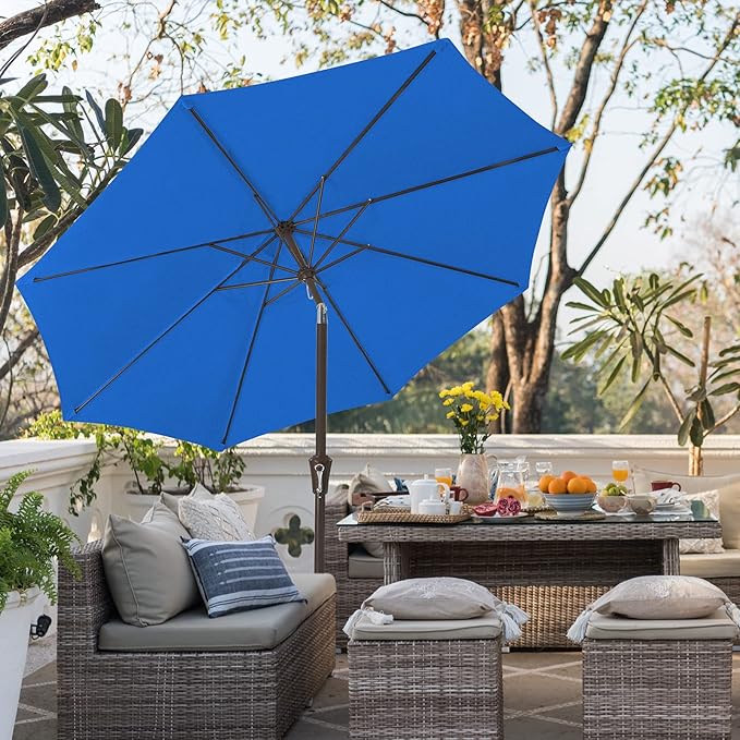 JEAREY 9FT Outdoor Patio Umbrella Outdoor Table Umbrella with Push Button Tilt and Crank, Market Umbrella 8 Sturdy Ribs UV Protection Waterproof for Garden, Deck, Backyard, Pool (Royal Blue)