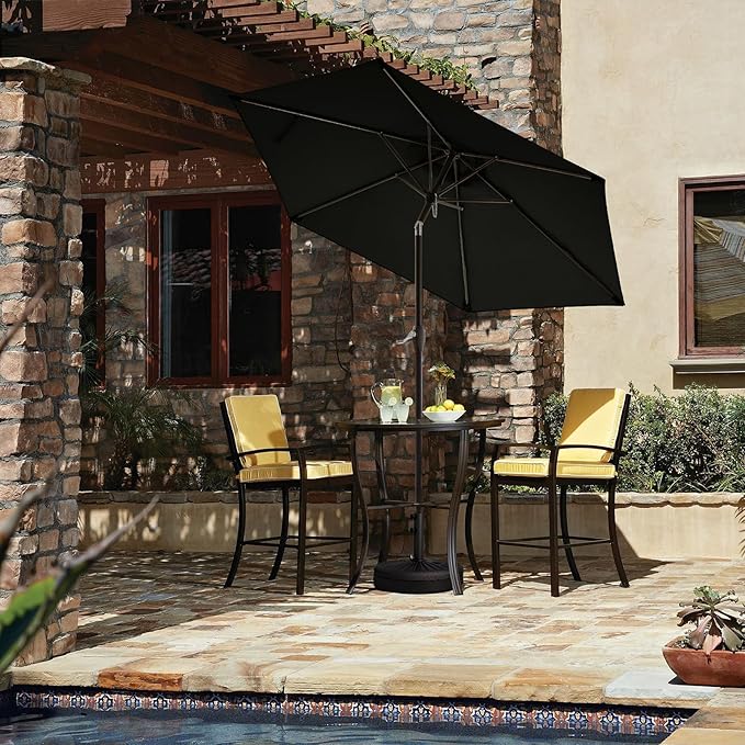 JEAREY 7.5FT Patio Umbrella Market Table Umbrella with 6 Sturdy Ribs, Push Button Tilt/Crank Outdoor Umbrella for Garden, Deck, Backyard, Pool and Beach,Black