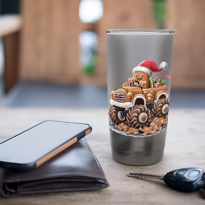 Funny Monster Truck Gingerbread Man Baking Christmas Cookies Stainless Steel Insulated Tumbler