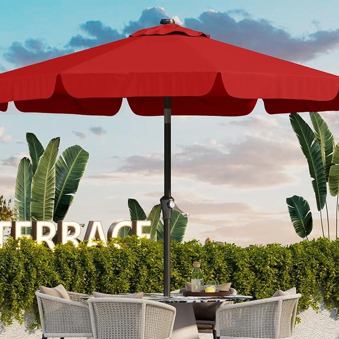 10FT Patio Umbrella Table Market Umbrella w/Tilt and Crank Outdoor Umbrellas for Garden, Deck, Backyard, Pool and Beach, Red