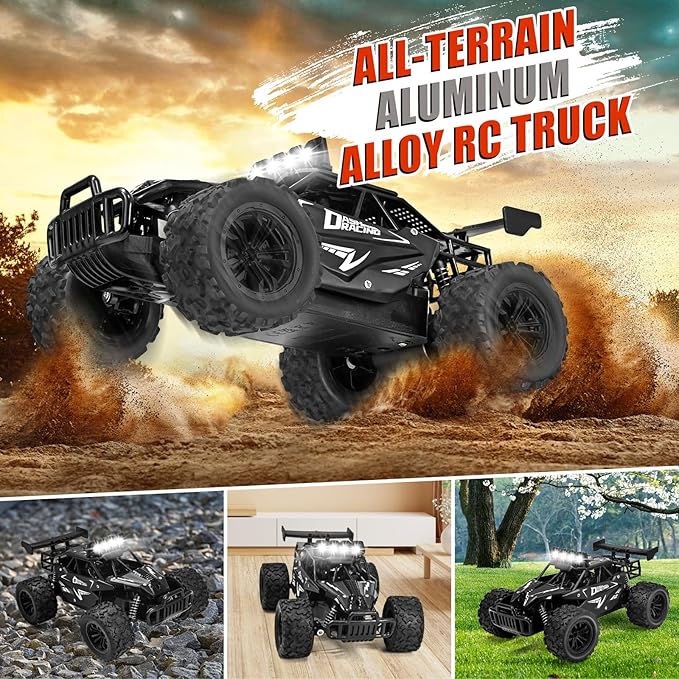 Remote Control Car RC Cars Xmas Gifts, 2.4GHz High Speed 20KM/H Remote Control Car with LED Headlight and Rechargeable Battery, 4X4 Off Road Monster Truck Toys Gift for Boys Age 4-7 8-12