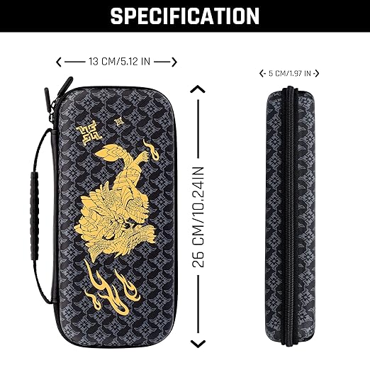 GLDRAM Carry Case for Nintendo Switch OLED Accessories, Black Switch Case Cover Bundle for Monster Hunter Rise with Travel Case, Dockable Hard PC Cover, Glass Screen Protector, Thumb Grip Caps