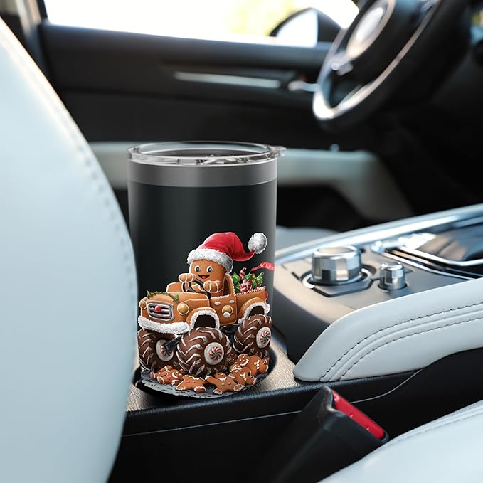 Funny Monster Truck Gingerbread Man Baking Christmas Cookies Stainless Steel Insulated Tumbler