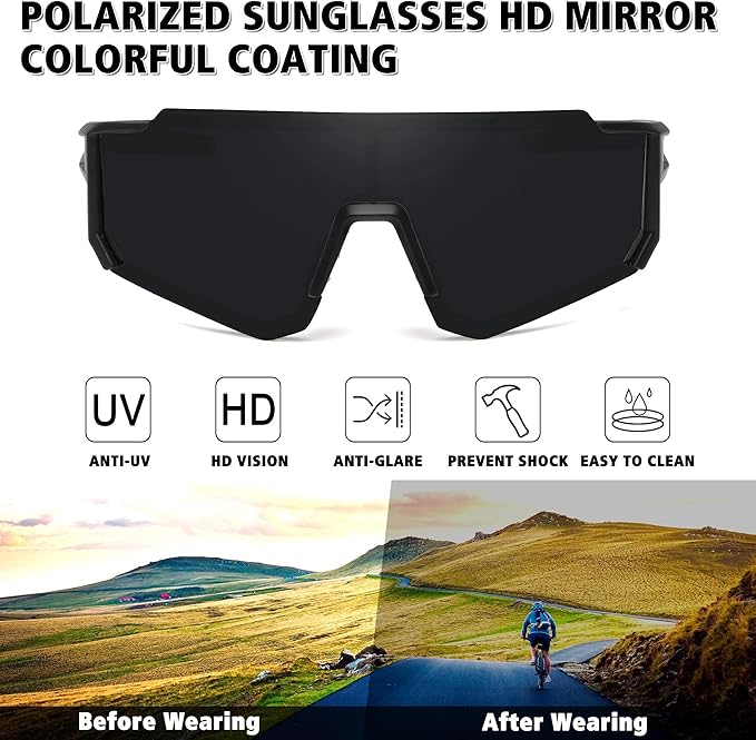 STORYCOAST Polarized Sports Sunglasses for Men Women,Driving Fishing Cycling Mountain Bike Sunglasses UV400 Protection