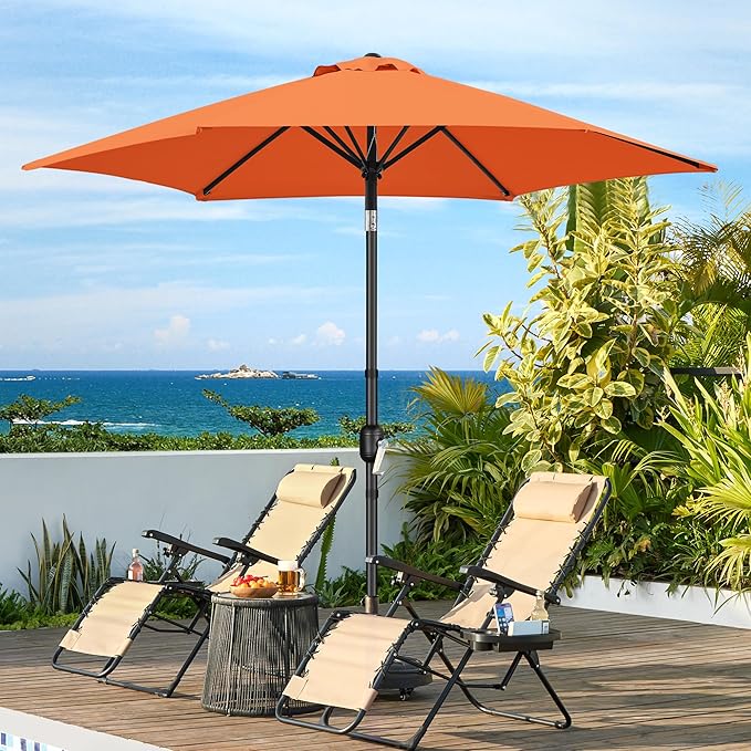 Yaheetech Patio Umbrella, 9FT Outdoor Table Market Umbrella with Push Button Tilt and Crank, Yard Sun Shade with Sturdy Ribs for Garden, Deck, Backyard, Pool, Orange