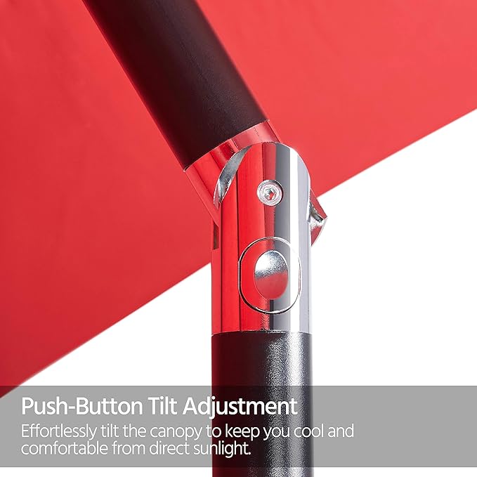 Yaheetech 7.5FT Patio Umbrella Outdoor Market Table Umbrella with 6 Sturdy Ribs, Push Button Tilt & Crank for Garden/Lawn/Deck/Backyard/Pool/Beach (Red)
