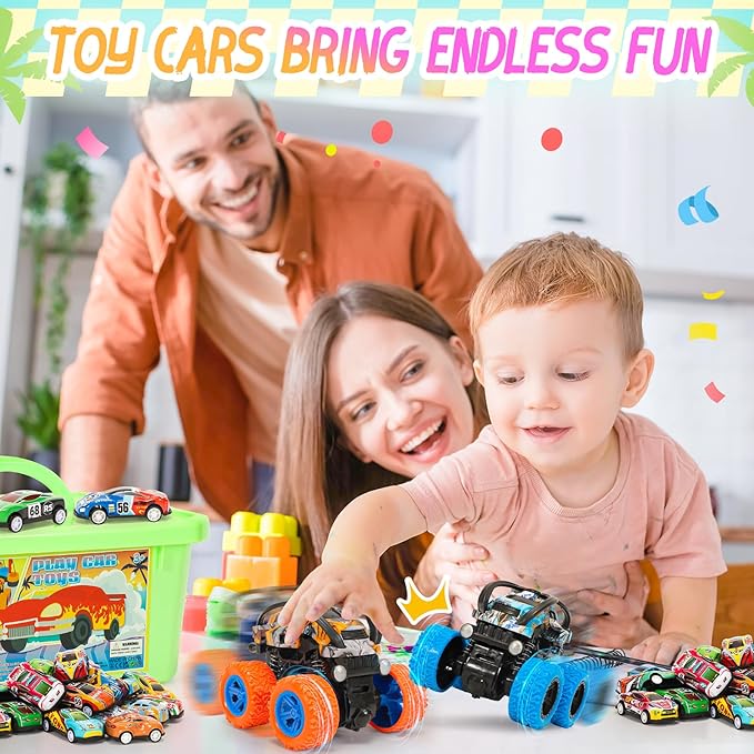 Toy Cars for Kids Ages 4-8, 56Pcs Monster Truck Toys Pull Back Cars with Storage Box, Race Cars Party Favors for Toddler Toys Pinata Goodie Bag Stuffers Christmas Treasure Box Classroom Prizes