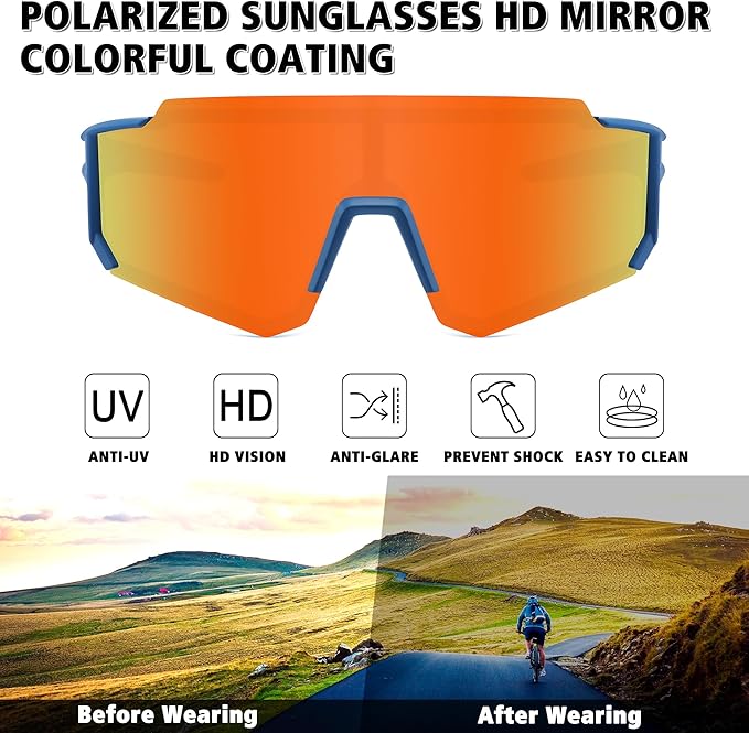 STORYCOAST Polarized Sports Sunglasses for Men Women,Driving Fishing Cycling Mountain Bike Sunglasses UV400 Protection
