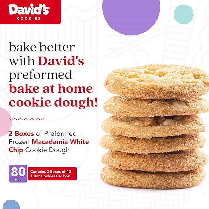 David's Cookies Preformed Frozen Cookie Dough Macadamia White 80 count