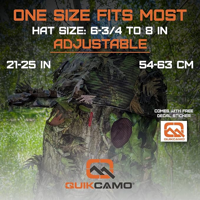 QuikCamo Lightweight 3D Leafy Camo Face Mask & Hat for Hunting, OSFM Adjustable Camouflage Hat, Mossy Oak & Realtree