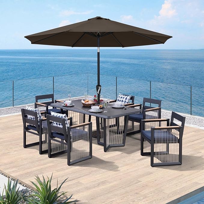 ABCCANOPY 9FT Outdoor Patio Umbrella, 8 Ribs Table Umbrella w/Crank for Easy Set Up, Suitable for Garden, Lawn, Deck & Backyard (Brown)