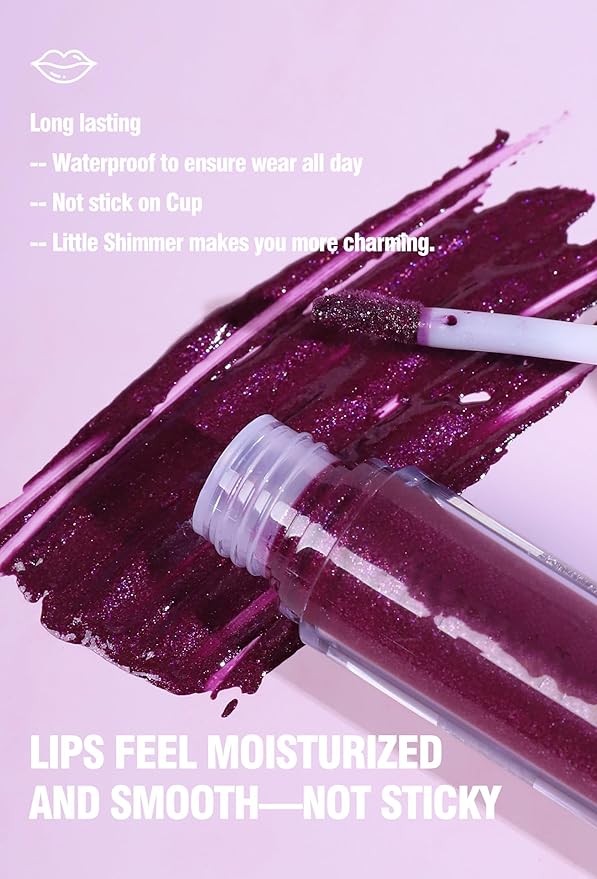 Shimmer Lip Gloss,Shine Liquid Lipstick Glossy Shimmer Finish, Glitter Sparkly Smooth Primer Lip Tint,Moisturizing Matte Lip Glaze Fine Glitter Waterproof Non-Stick Cup for Girls Women(#06)
